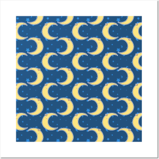 Cute crescent Moon Star Pattern Posters and Art